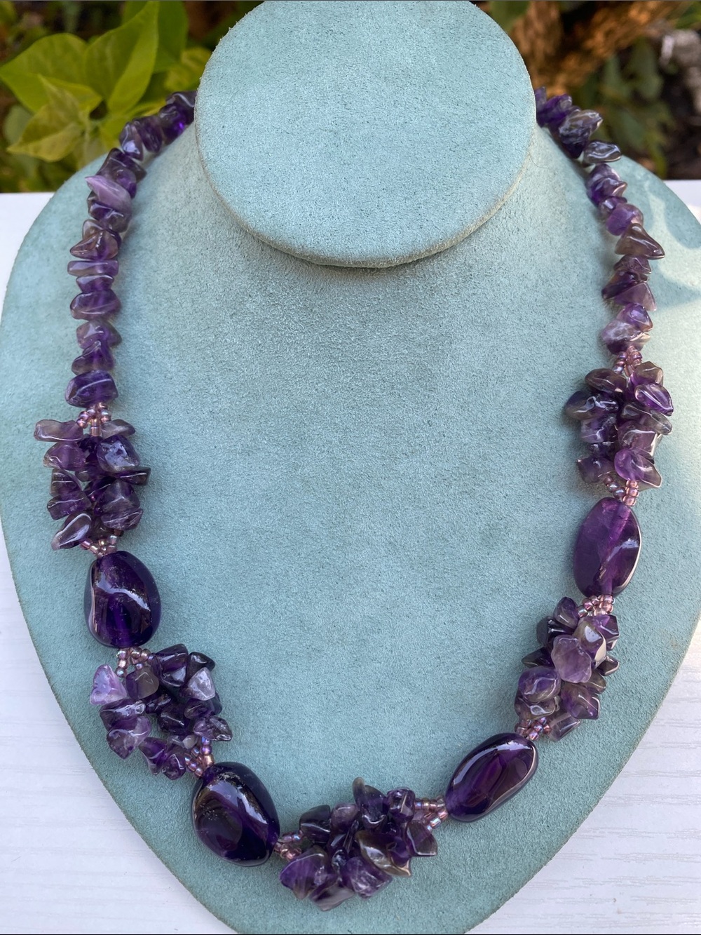 Amethyst Chip and Bead Necklace - Purple Gemstone Statement